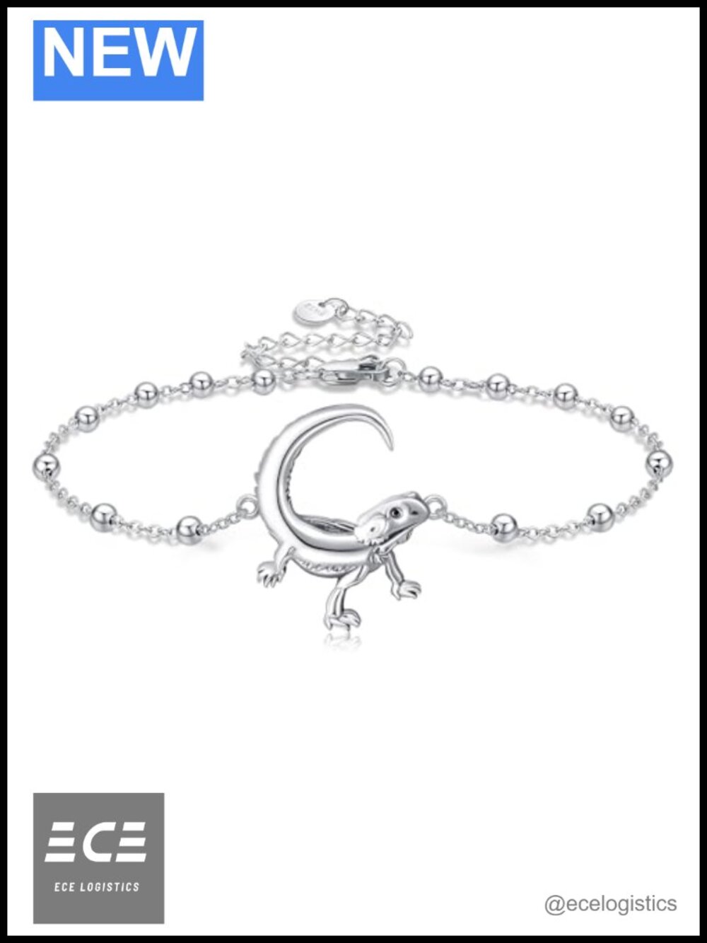 Sterling Silver Bearded Dragon Link Bracelet Adjustable Women's Symbolic